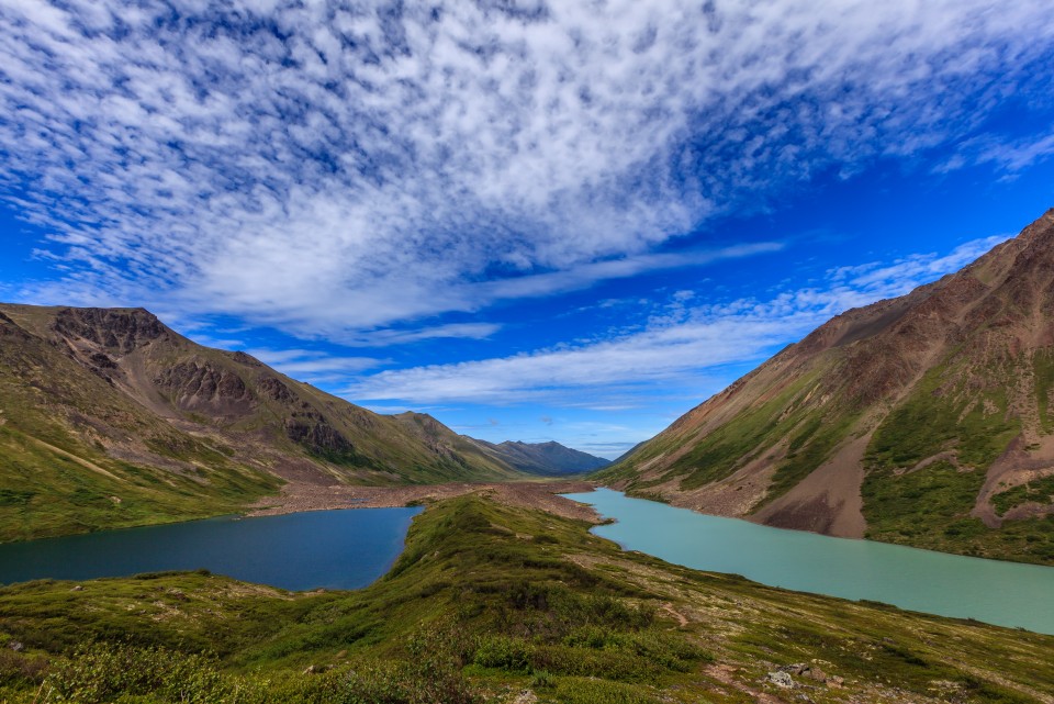 Symphony Lakes, two lakes at the top of mountains in Eagle River, Alaska