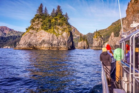 Enjoy a wildlife cruise from Seward on board Liquid Adventure's intimate, custom-built vessel. Then launch kayaks directly from the boat to explore.