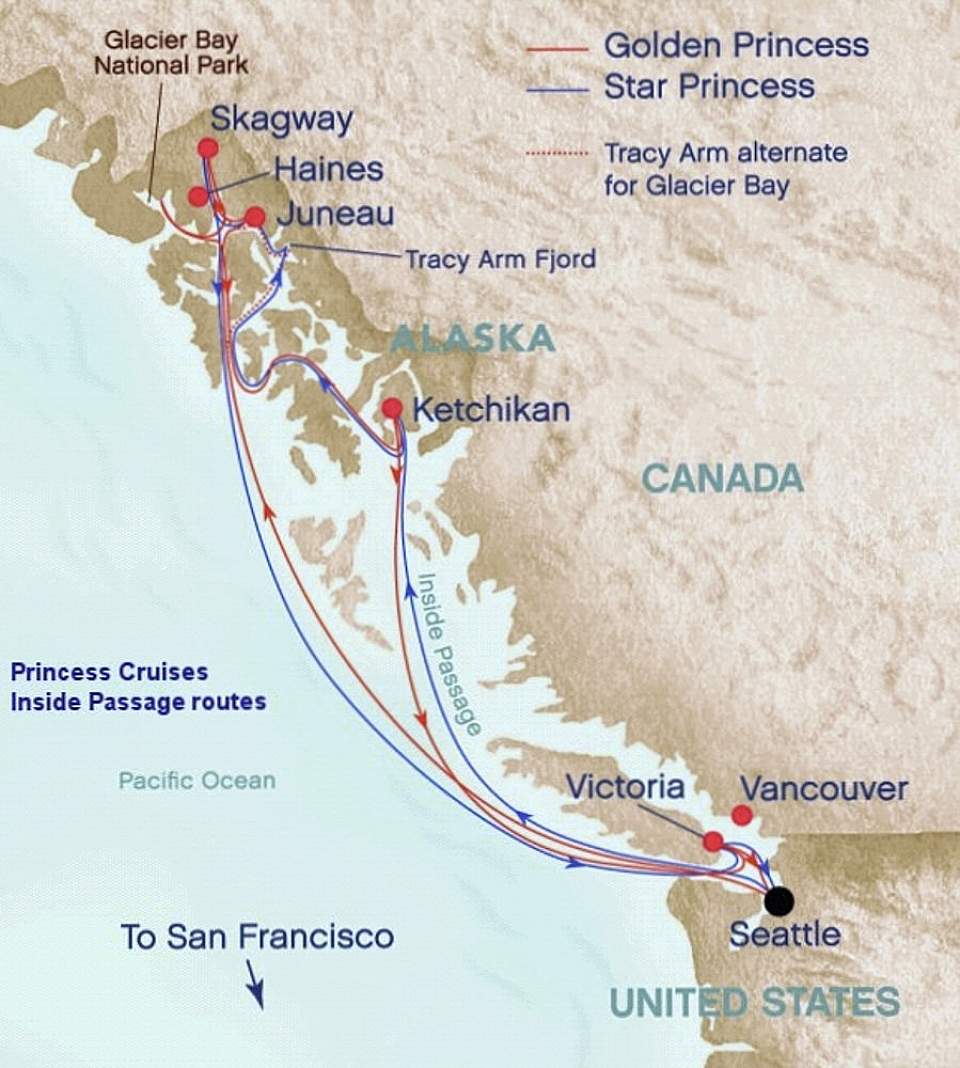 Map Of Alaska Inner Passage Fall Colors 2024   Alaska Cruise RoutesInside Passage Cruise MapAlaska Channel 