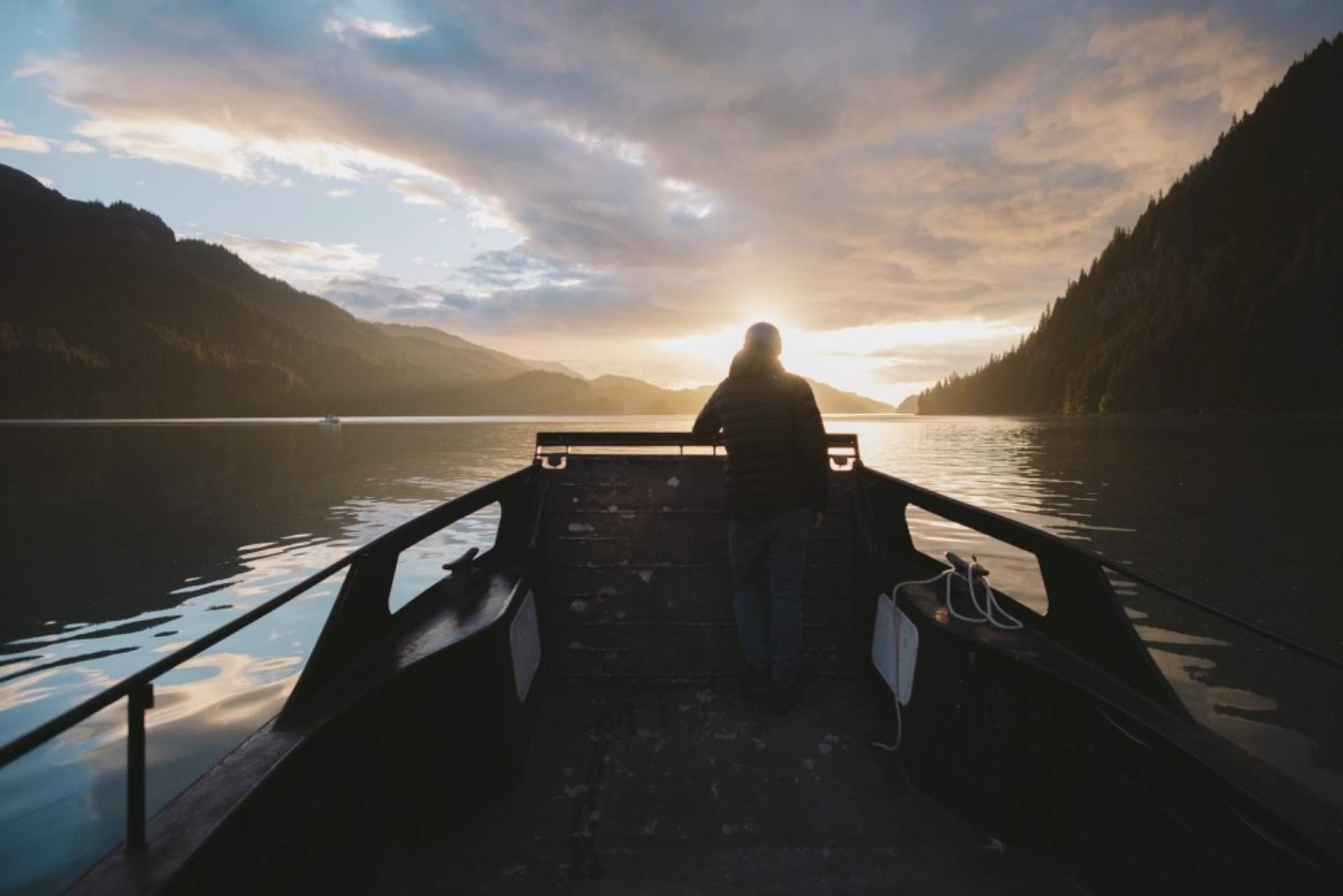 Man alone on boat in Homer Alaska