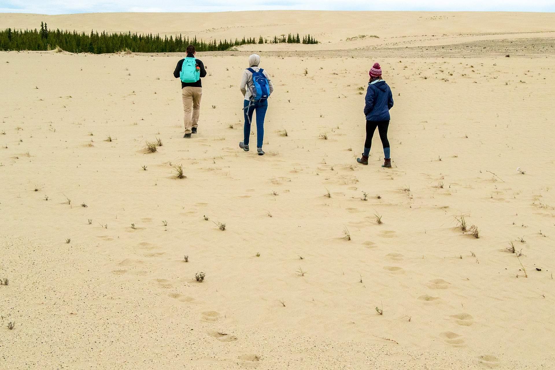 Alexyn and friends walk across the sand dunes in Kobuk Valley national Park
