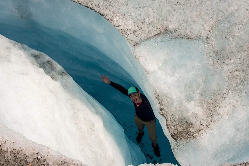 Exploring the features of the Root Glacier in Wrangell St. Elias National Park