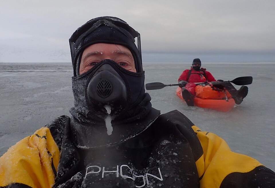 James Bingham takes a selfie during his attempt to cross the Bering Strait in March 2016