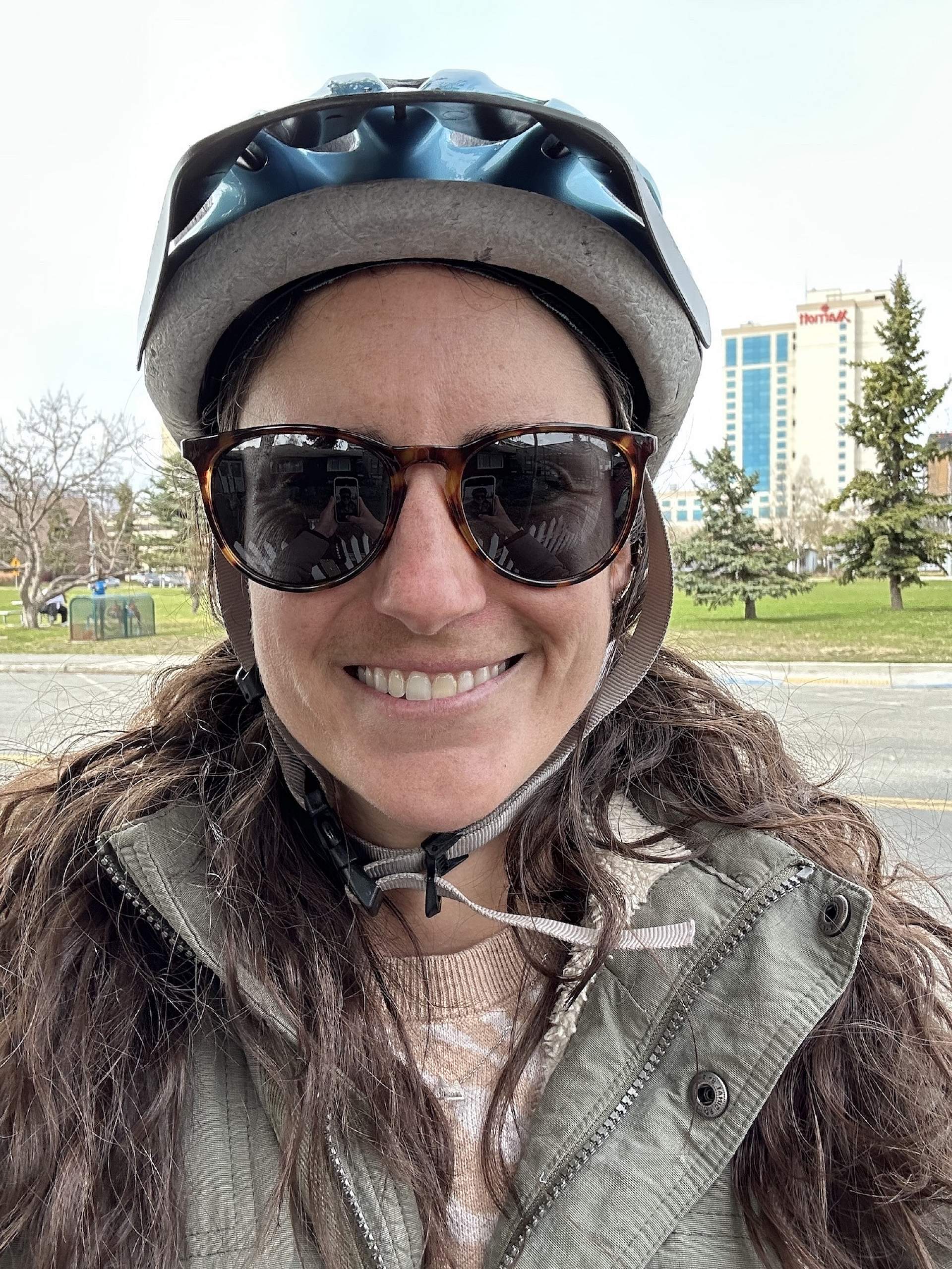Jaime poses for a selfie, ready to ride on her Segway tour of Anchorage.