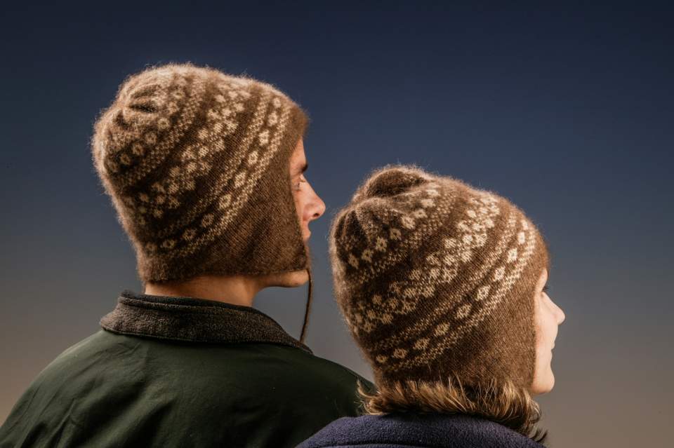 Two winter hats made from qiviut at the Oomingmak Cooperation
