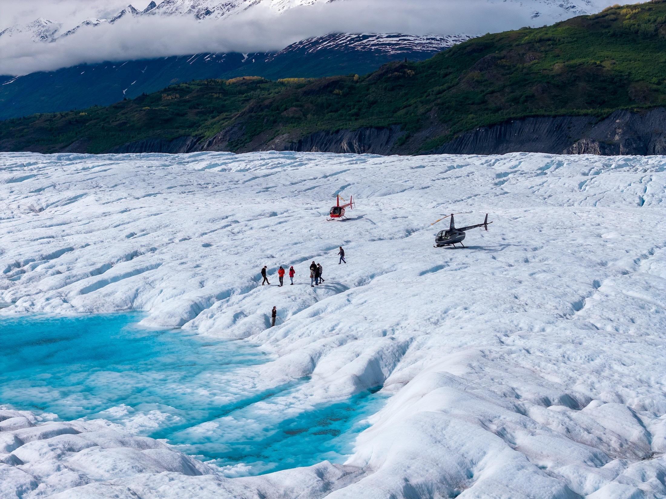 Outbound heli blue glacier pools 4