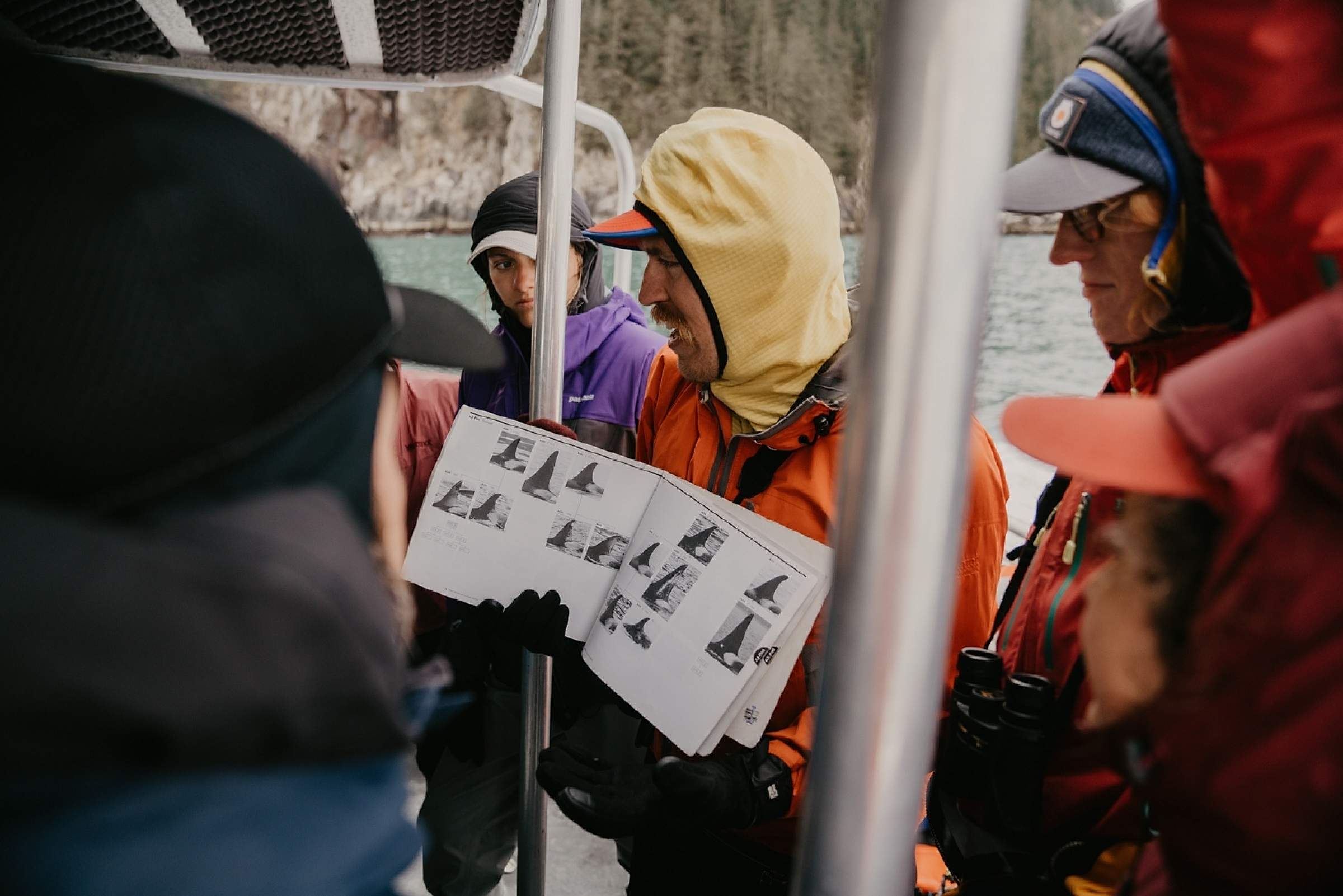 Guides look at maps onboard the boat in Kenai Fjords National Park