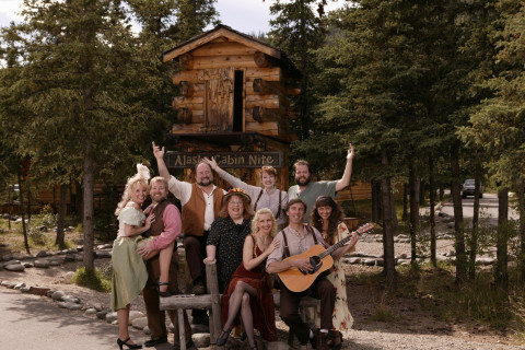 The cast of Cabin Nite Dinner Theater pose in costume