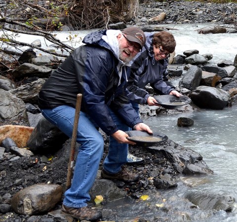 Pan for gold at the historic Crow Creek Mine.