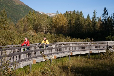 Bike the 5-mile Trail of Blue Ice through the Portage Valley, passing glacial lakes and ending at Portage Lake.