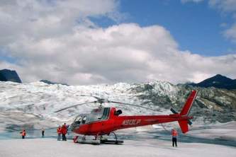 Skagway guided hiking Helicopter on glacier with people walking around