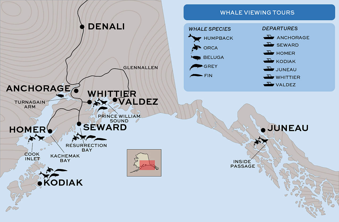 Alaska Whale Watching Viewing Map