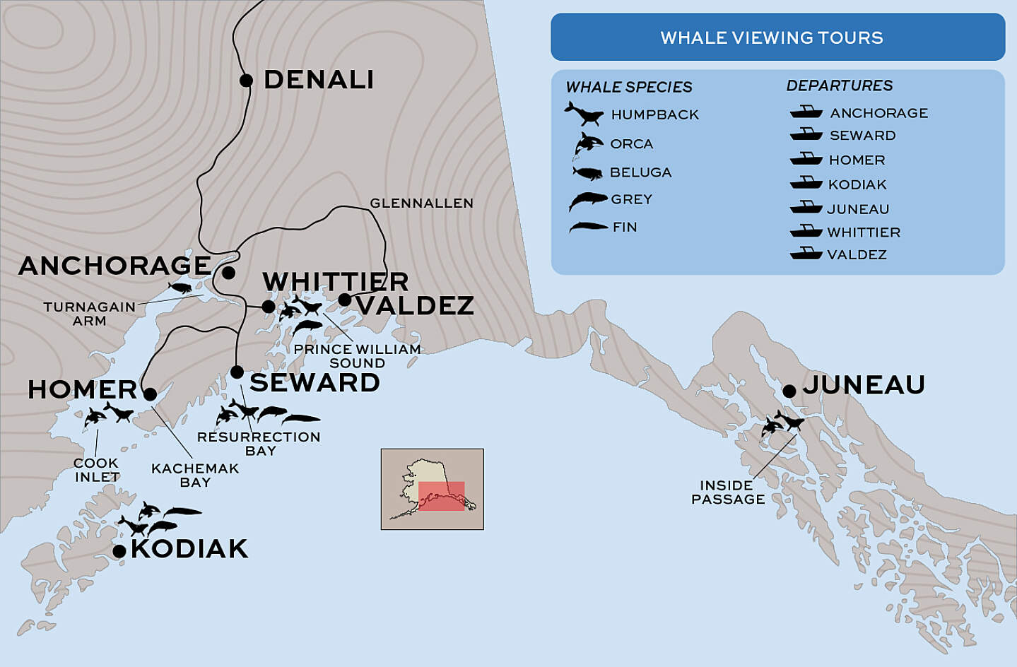 Alaska Whale Viewing Location Map