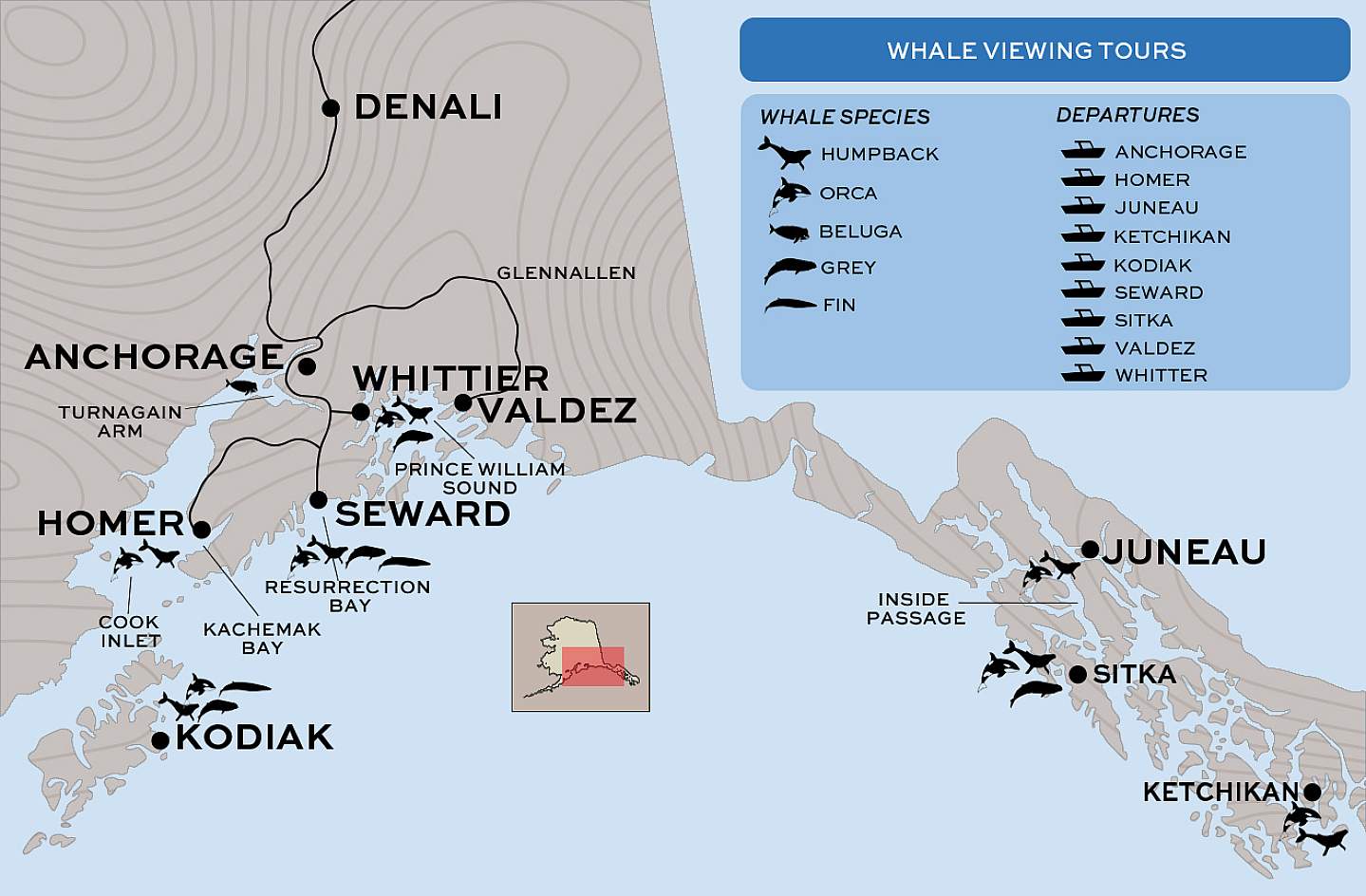 Alaska Whale Viewing Location Map
