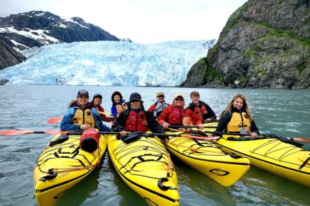 Gondwana Ecotours Glaciers Grizzlies D3 guests kayaking in Kenai Fjords National Park Kirsten Marquez