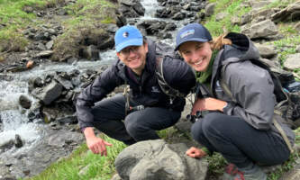 Sam and Sarah with Dino Track Madeleinealaska geographicalaska org alaska geographic roadside naturalist tour