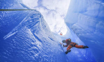 Alaska Helicopter Tours 1x1 Double Twist Ice Climbing from Below Dawn Campbell
