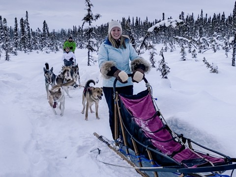 Winter tours give you the choice to ride in the sled, or mush your own!
