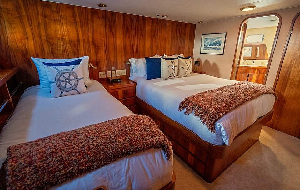 With room to sleep 6, the master has a queen-size bed as well as a twin (perfect for a couple and a child) and the other two staterooms are twins