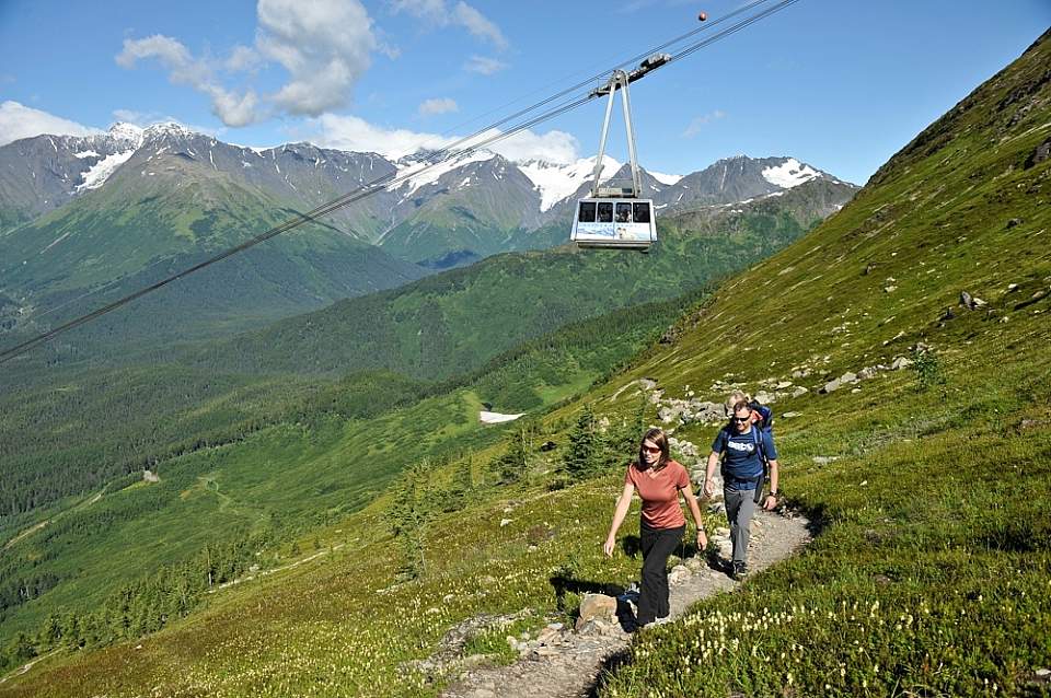 Hike the North Face Trail to the top of Mt. Alyeska, and take the scenic tram ride back down for free