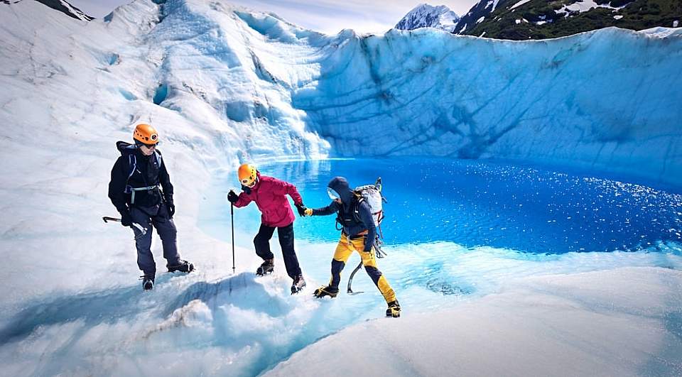 Guides will provide necessary gear, and teach you how to traverse the glacier safely