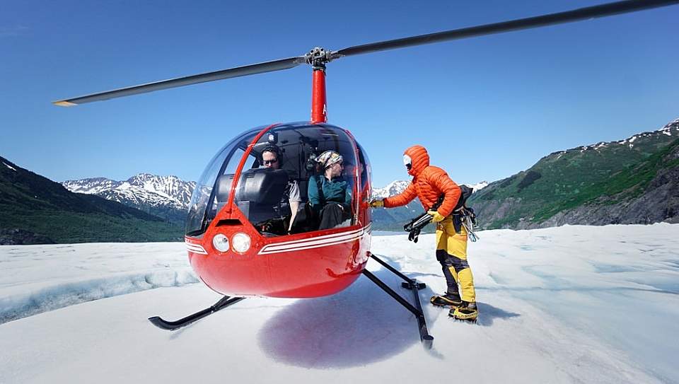 Guides will meet your helicopter on the glacier.