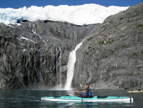 Northland Falls is one of the most spectacular waterfalls in Alaska, dropping about 500 ft. off Northland Glacier in Prince William Sound
