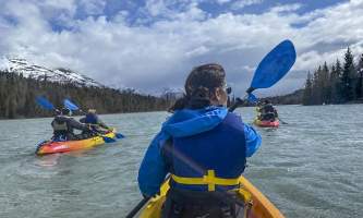Spring paddle tour on Upper Trail Lake in Moose Pass Alaska
