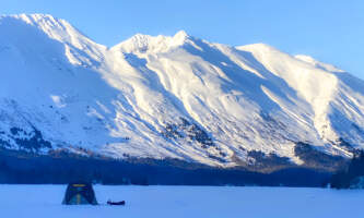 Moose pass adventures Vast Winter Wonderland Ice Fishing on Trail Lake JD Boyle