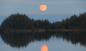Alaska whittier North Pacific Expeditions Shoestring Cove Moonrise panorama with cloud bar north pacific expeditions