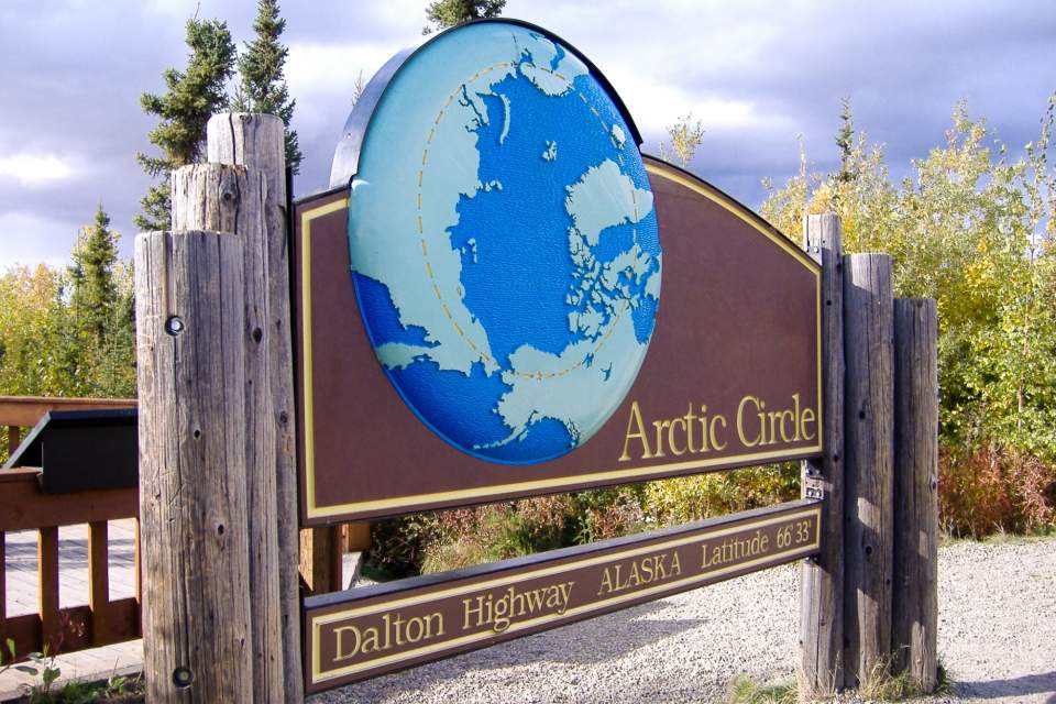 A large wooden sign that says "Arctic Circle".