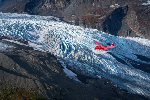 Rust's flies over a glacier in Prince William Sound