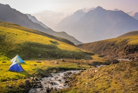 Tent in a mountain valley