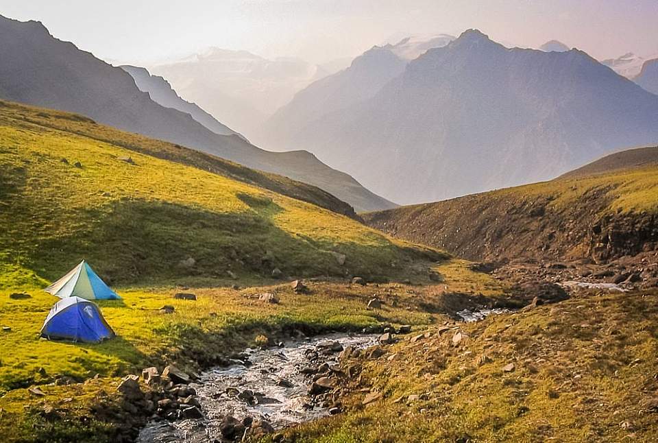 Tent in a mountain valley