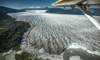 Taku Glacier Ldg Wings Airways CM 36 Taku Glacier Calving Wide View and Wing Holly