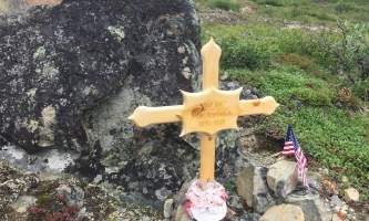 MILE 24 5 Memorial in the tundra near Landmark Gap Lake