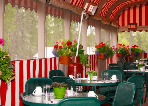 Summery and vibrant outdoor dinning area.