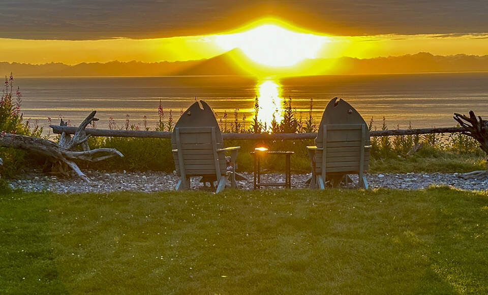 View from Clam Gulch Lodge looking out over Cook Inlet