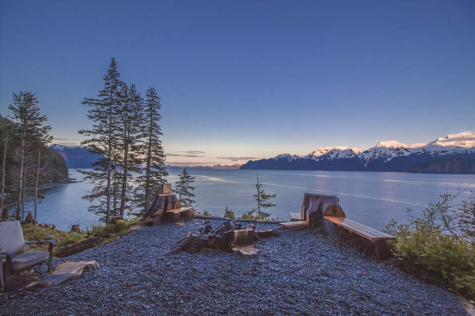 Wake up to panoramic ocean vistas and explore fjord country by kayak or trail at Granite Point Cabins, just south of Seward, Alaska.
