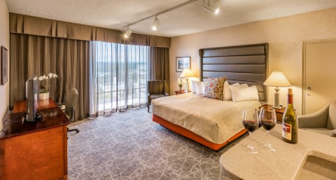 A spacious and comfortable looking hotel room.