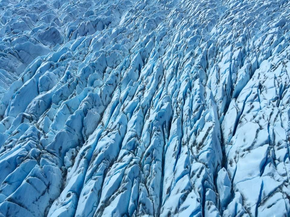 An icy blue glacier.