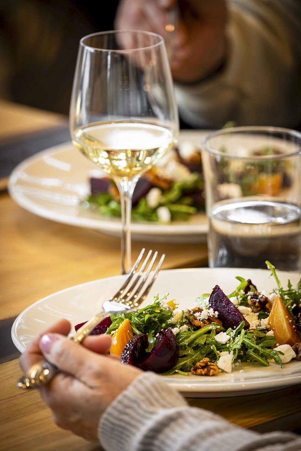Couple eats a fresh meal at the Meandering Goat