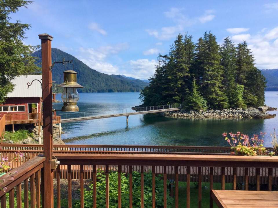 View of the water from a balcony at The Sitka Hotel.