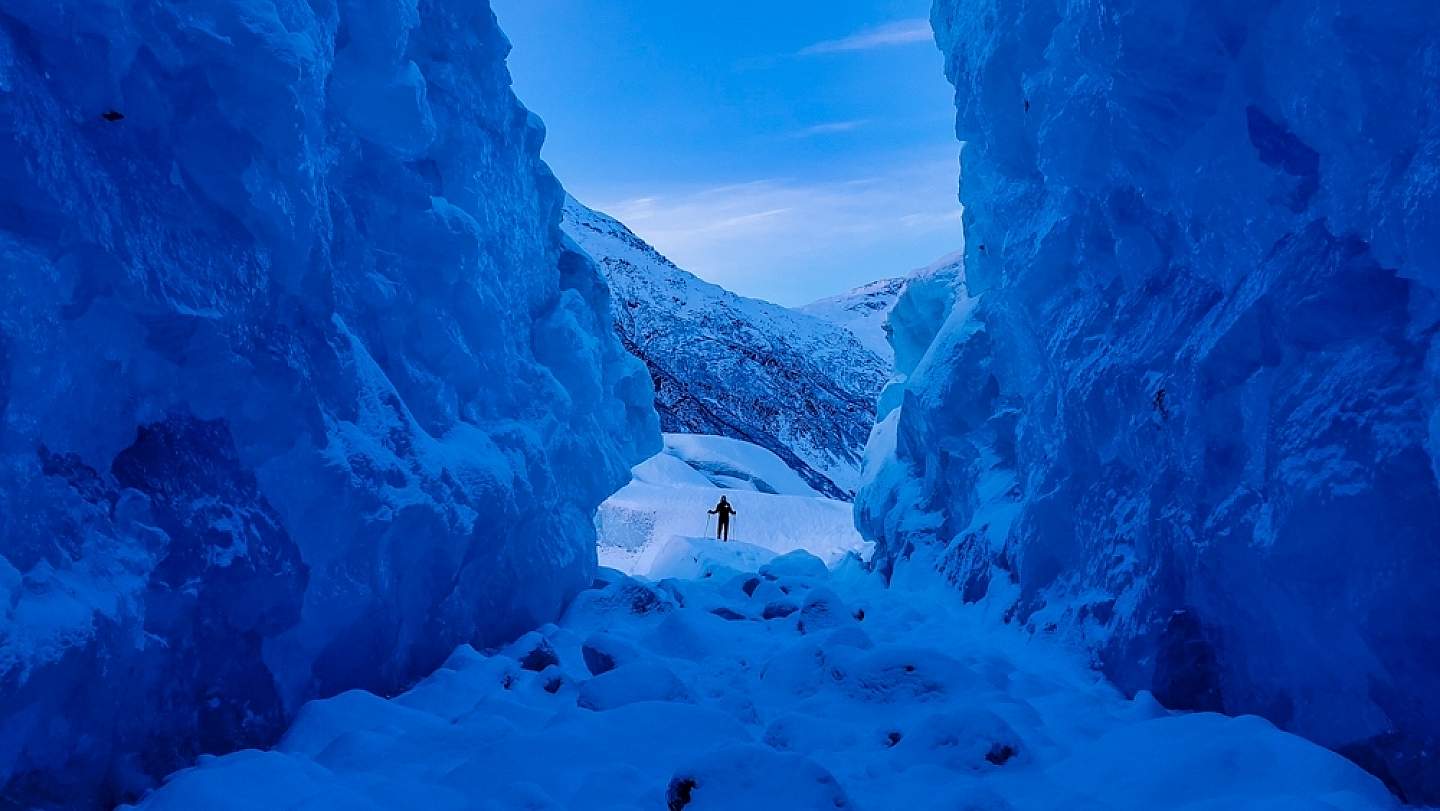 In winter, ski, snowshoe or fat bike around icebergs frozen in place.