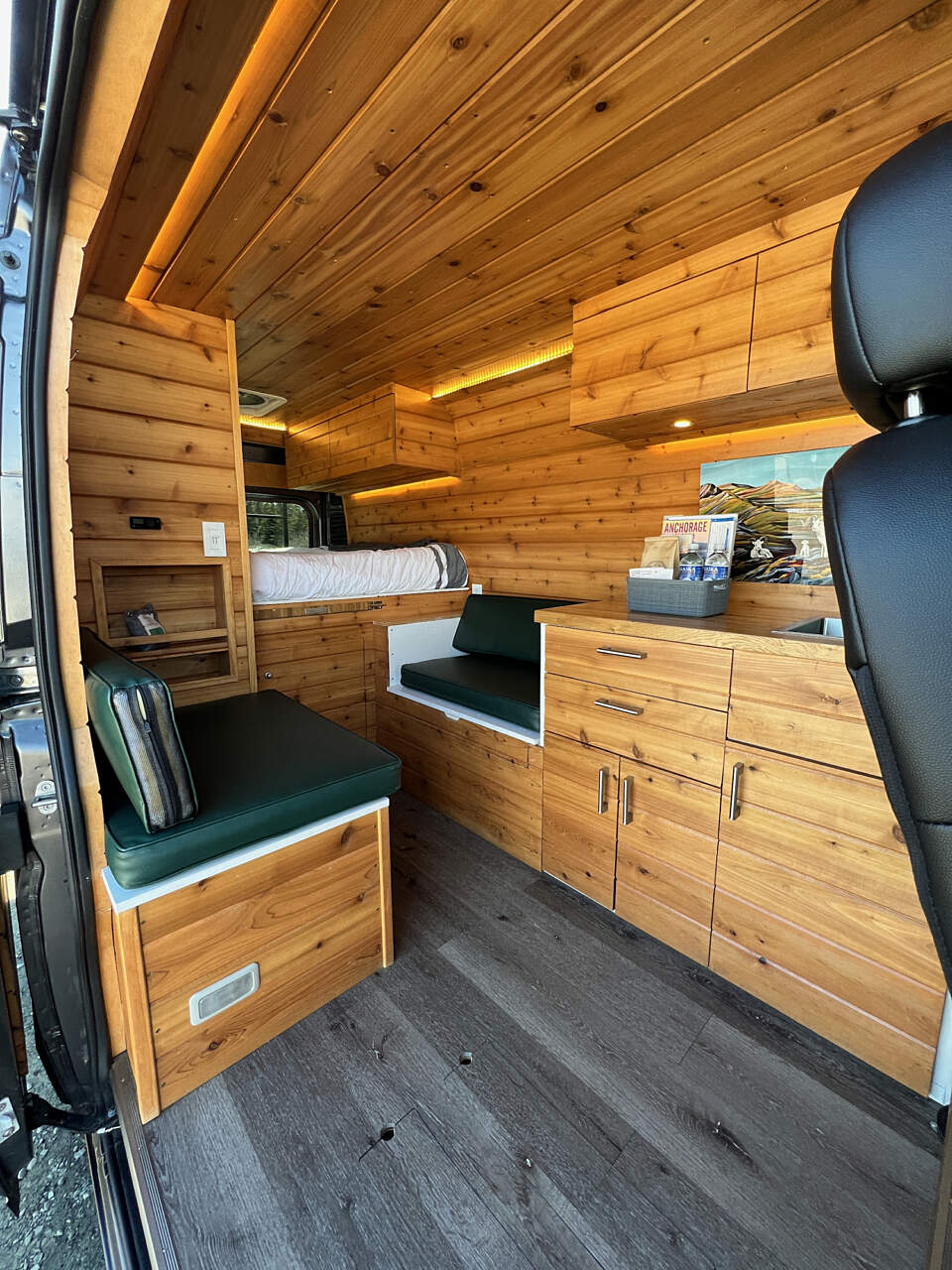 Inside, the vans have been efficiently designed to maximize living space for up to three people (or 2 adults and 2 small children)